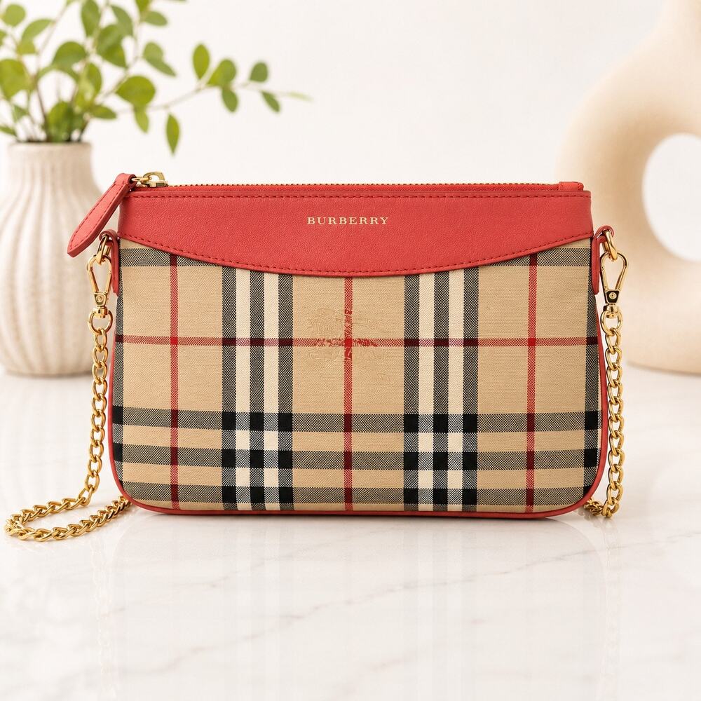 Burberry Haymarket Check Chain Crossbody / Pouch Crossbody